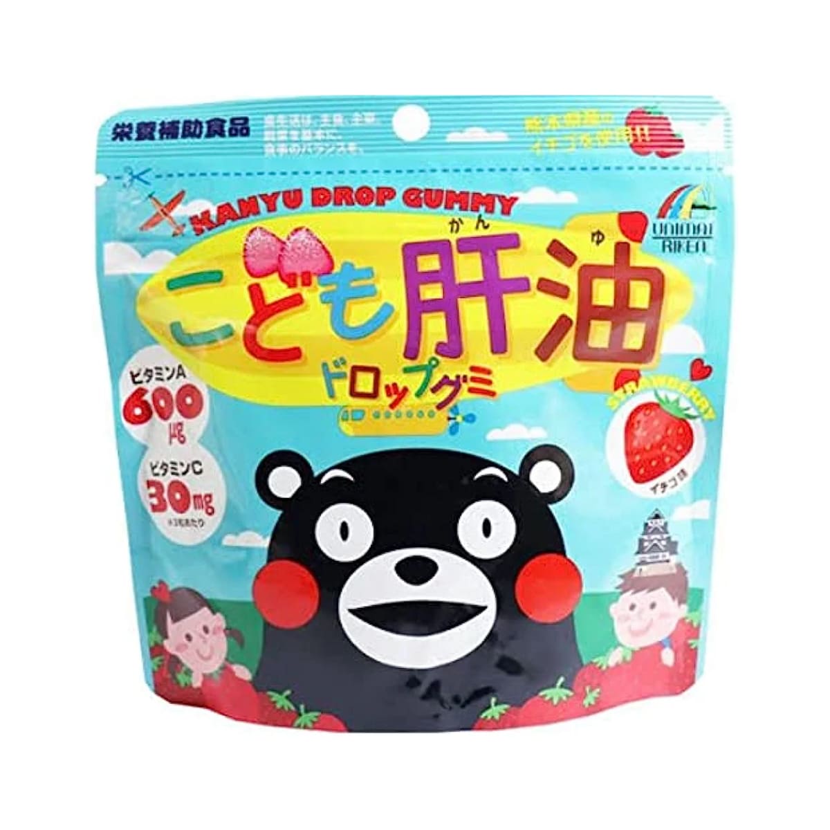 UNIMAT RIKEN KANYU DROP GUMMY STRAWBERRY Дитячі жувальні цукерки з риб'ячим жиром і вітамінами зі смаком полуниці