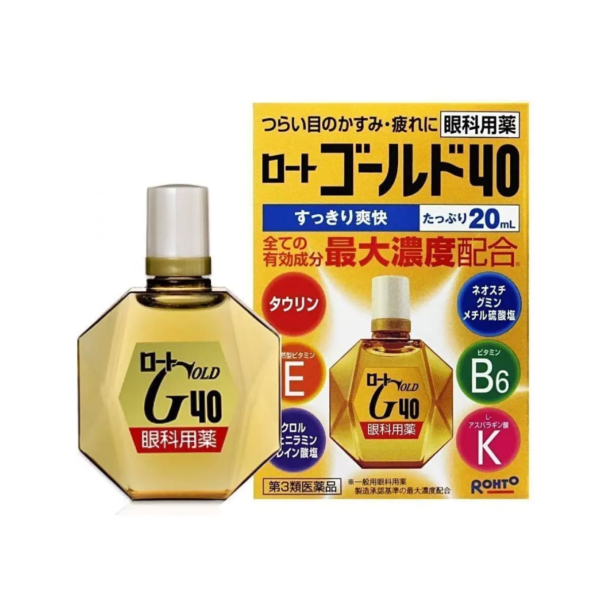 ROHTO GOLD 40, 20 ml Вікові вітамінізовані очні краплі з вітамінами Е, В6 і таурином