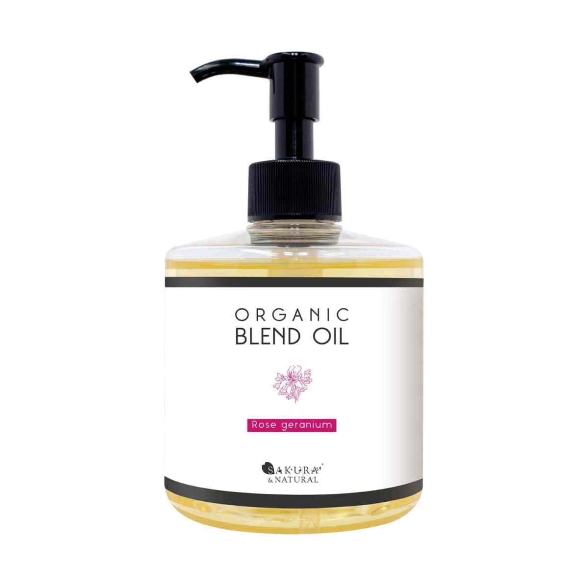 SAKURA & NATURAL MASSAGE OIL,Rose Geranium 10.1 fl oz 300 ml Суміш олій трояндової герані, олія рисових висівок, масажна олія для тіла, обличчя, волосся