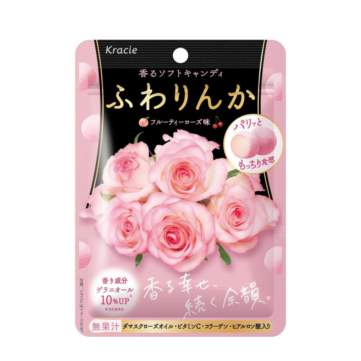 KRACIE FUWARINKA BEAUTY SOFT CANDY FRUITY ROSE FLAVOR, 32 g. Цукерки краси з ароматом і смаком дамаської троянди, з гіалуроновою кислотою та колагеном